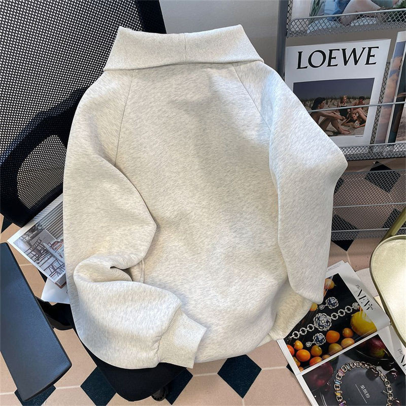 H Nửa Dây Kéo Ve Áo Cổ Áo Cotton Nguyên Chất Áo Thêu Mỏng