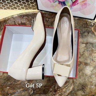 Giày Cao Gót Nữ Mũi Nhọn Giày Búp Bê gót vuông cao 5P khóa Chữ nhật êm và mềm - Cao 5cm - size 35 tới 40 mã Cheo555 Shoe