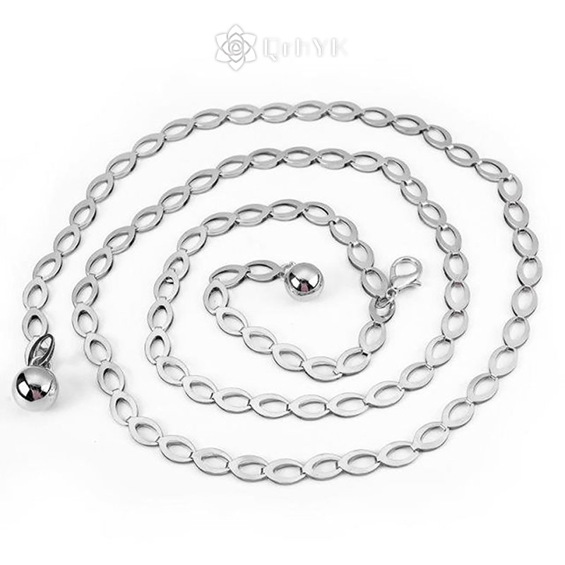 Qrhyk Nữ Thời Trang Thắt Lưng Thiết Kế Retro Bạc Khắc Rỗng Dây Xích Dành Cho Nữ Thanh Lịch Tròn Kim Loại Nữ Thắt Lưng Mới