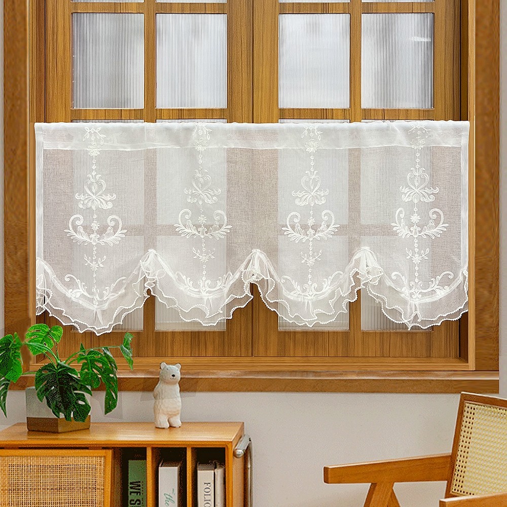 Quốc Gia Pháp Ngọc Trai Hoa Trắng Thêu Sheer Rèm Ngắn Valance Xù Vỏ sò ...