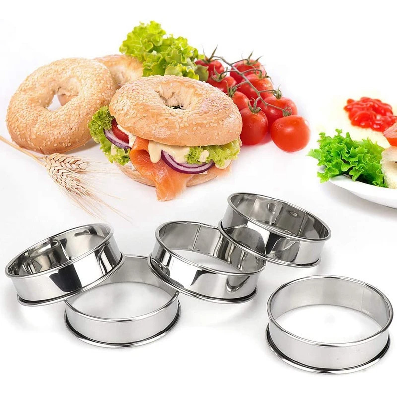 Khuôn làm bánh - Khuôn nướng bánh tròn bằng thép không gỉ 8 / 10CM - Vòng bánh Mousse cạnh cán đôi - Bánh quy, Món tráng miệng, Khuôn cắt trái cây - Dụng cụ làm bánh - Vòng làm đầy chanh