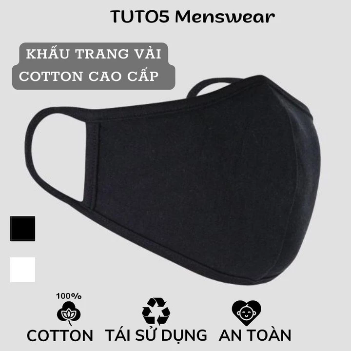 Combo 5 Khẩu Trang Vải Cotton Dệt Kim 2 Lớp Đen Trắng Kháng Khuẩn Tái Sử Dụng Chống Bụi KT01 - TUTO5 Menswear