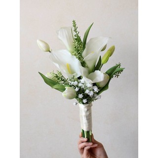 Bó hoa cưới cô dâu, hoa chụp ảnh cưới từ tulip và rum chất liệu cao su T019