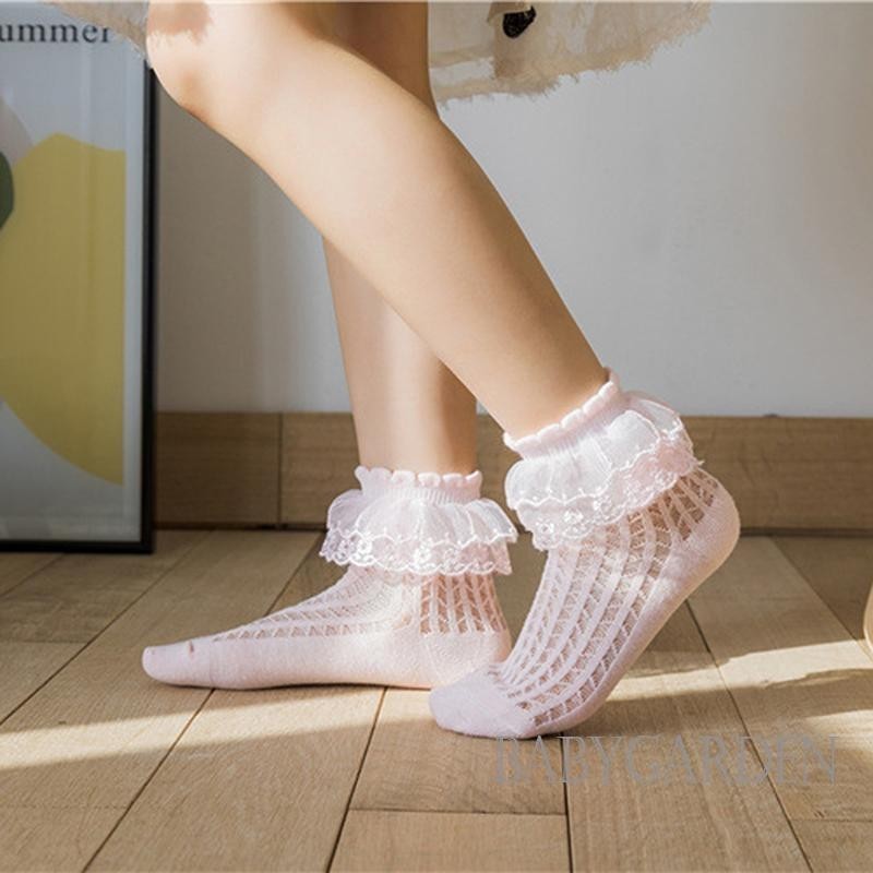 Baga-1-12 Tuổi Trẻ Em Bé Gái Frilly Tất Ren Mềm Ruffle Dễ Thương Mùa Hè Lưới Tất Mùa Hè Mùa Hè
