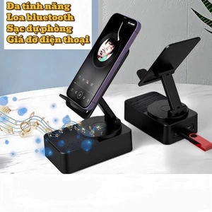 Loa bluetooth(3 trong 1)tích hợp sạc dự phòng và giá đỡ điện thoại xoay 360 độ, 2 đầu dây sạc, loa to,pin dùng 4-5 tiến