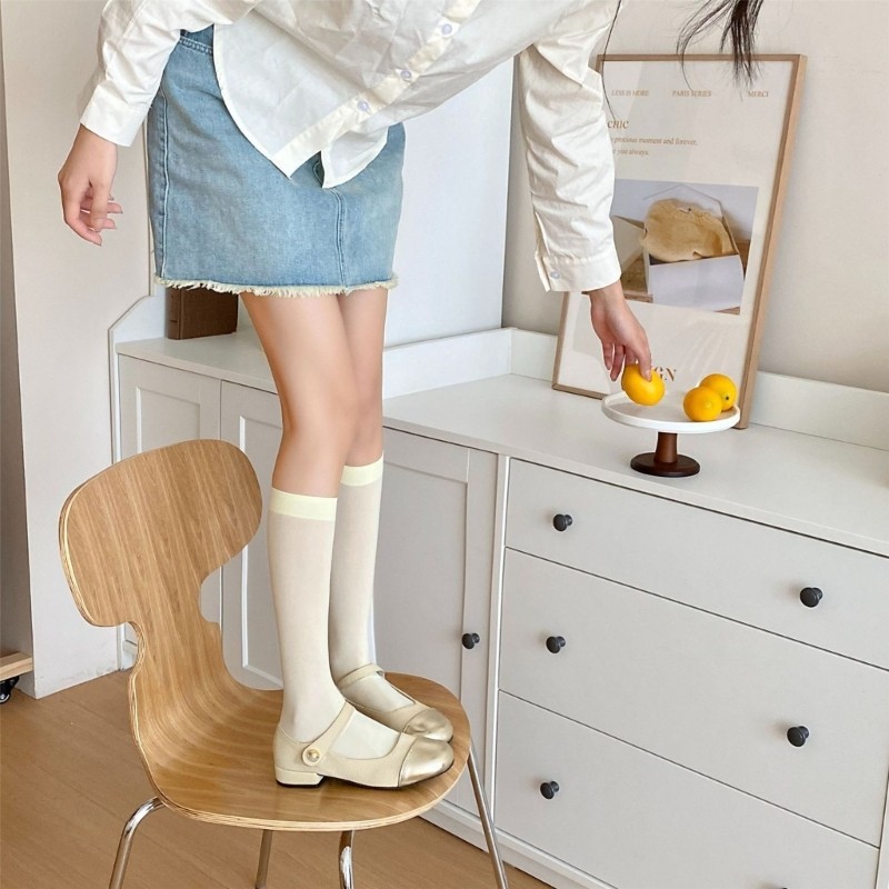 Vic Chắc Chắn Màu Kẹo Giữa Ống Tất Nữ Cô Gái Phong Cách Nhật Bản Ngọt Ngào JK Sinh Viên Mùa Hè Băng Lụa Mỏng Tất