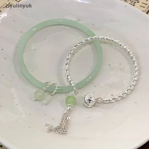 Ziyulinyuk Thời Trang Đơn Giản Vòng Tay Xanh sel Đôi Spell Bạc Vòng Tay Mở Vòng Tay Có Thể Điều Chỉnh Cho Nữ Vintage Trang Sức Quà Tặng EN
