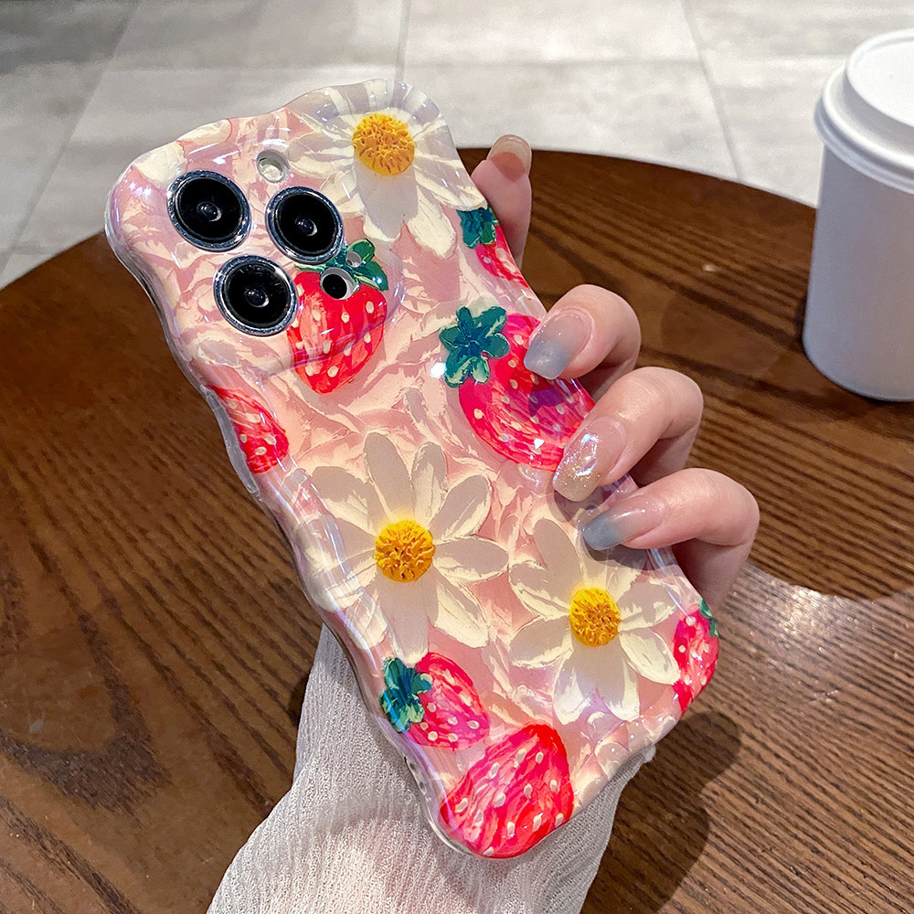 Dành Cho iPhone 15 Pro Max 14pro Max 15 Plus Tranh Sơn Dầu Anh Đào Dâu Tây Ốp Lưng Điện Thoại iPhone 12 13 14 Pro Max 12promax 15promax 13promax Mềm IMD Chống Sốc Ốp Lưng Vồng Khung