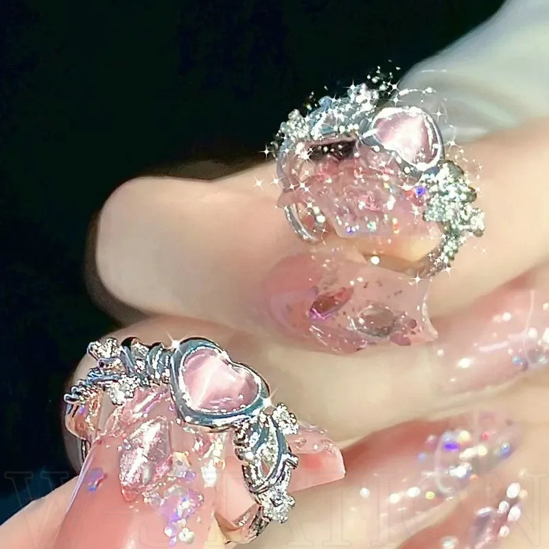 Nhẫn mở có thể điều chỉnh đa phong cách - Nhẫn hoa lê dễ thương - Dành cho nam giới - Nhẫn Zircon dát, Nhẫn mỏng mịn mịn - Nhẫn đôi thanh lịch đơn giản - Quà sinh nhật cho bạn gái