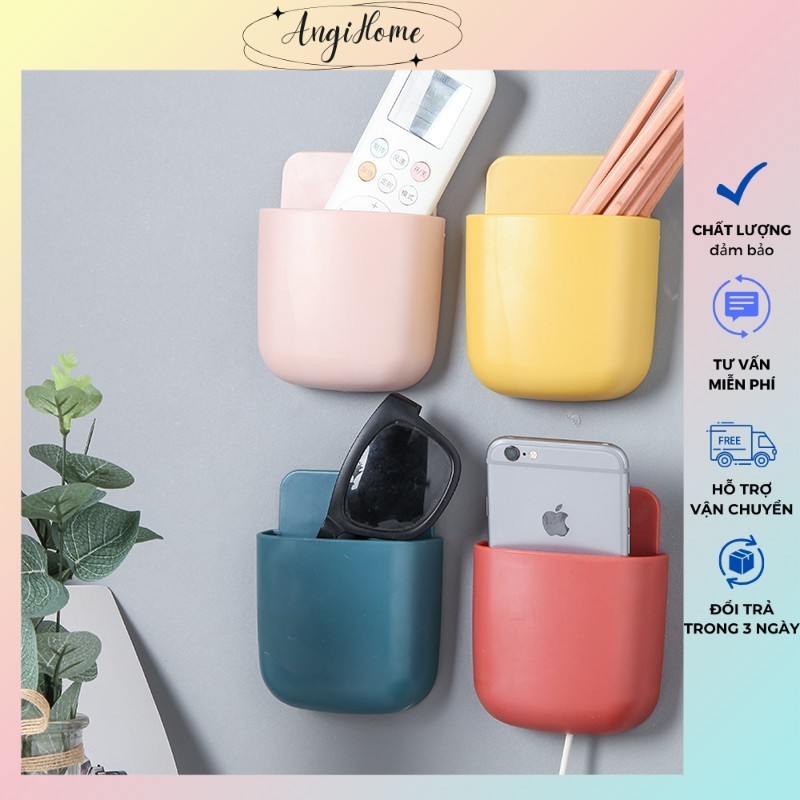 (Vuông)Hộp đựng remote,điện thoại có lỗ cắm sạc dán tường ANGIHOME