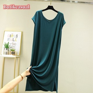 Phụ Nữ Modal Cotton Đầm Plus Kích Thước Trơn Đầm Rời Thường Ngày 2025 Váy Ngủ Mùa Hè