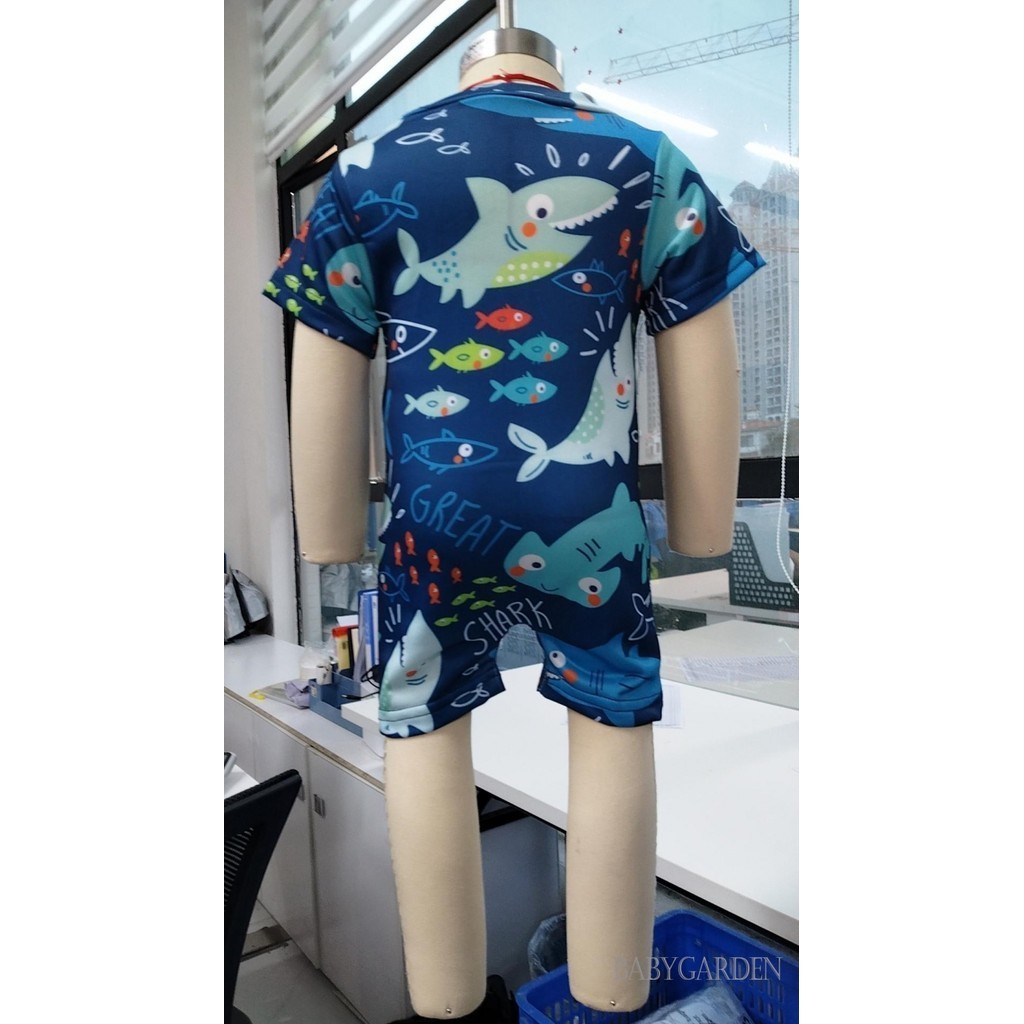 Baga-0-5 Tuổi Bé Trai Mùa Hè Đồ Bơi Thường Ngày Cá Mập In Hình Tay Ngắn Dây Kéo Áo liền quần Đồ Bơi Đi Biển