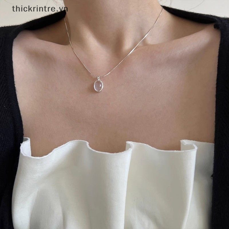 Thi Đơn Giản Retro Hình Bầu Dục Aquamarine Mặt Dây Chuyền Vòng Cổ Nữ Cô Gái Rắn Dây Chuyền Vòng Cổ Tính Khí Thời Trang Trang Trang Sức Quà Tặng VN
