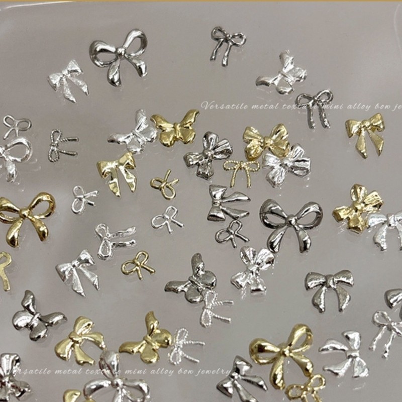 ⚝⚝Richh Thanh Lịch 20 Chiếc 3D Kim Loại Nơ Móng Tay Quyến Rũ Cho Nữ Bé Gái DIY Phụ Kiện Móng Tay