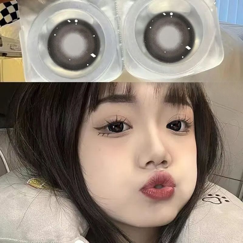 Set 2 Kính Áp Tròng Màu Đen contact lenses 0 ~ -8.00 black len 14.2mm lens cận lens nâu bean black 13