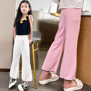 Mùa hè Phong Cách Mới Trẻ Em Quần Ống Rộng Thường Ngày Cho Bé Gái Drap Màu Trơn Quần Rời Hợp Thời Trang Nữ Lắc Quần Phiên Bản Hàn Quốc Quần loe Vừa Lớn Trẻ Em Phong Cách Phù Hợp 100-150 Kích Thước HVP