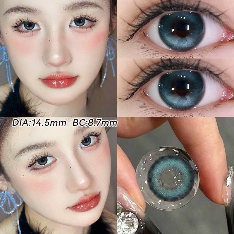 Set 2 Kính Áp Tròng Màu Đen contact lenses 0 ~ -8.00 black len 14.2mm lens cận lens nâu bean black 62
