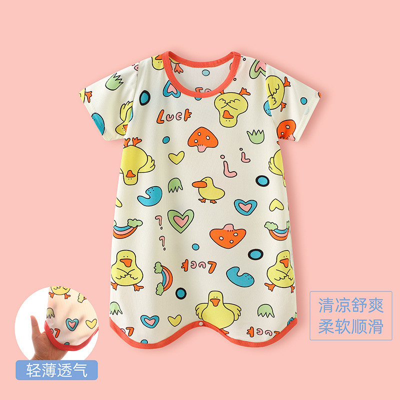 Bộ Đồ Ngủ Lụa Băng Cho Trẻ Em Mùa Hè Mỏng Tay Ngắn Một Mảnh Váy Ngủ Chống Đá Váy Ngủ Bé Trai Bé Gái Nhà Quần Áo Phiên Bản Hàn Quốc Thoáng Khí