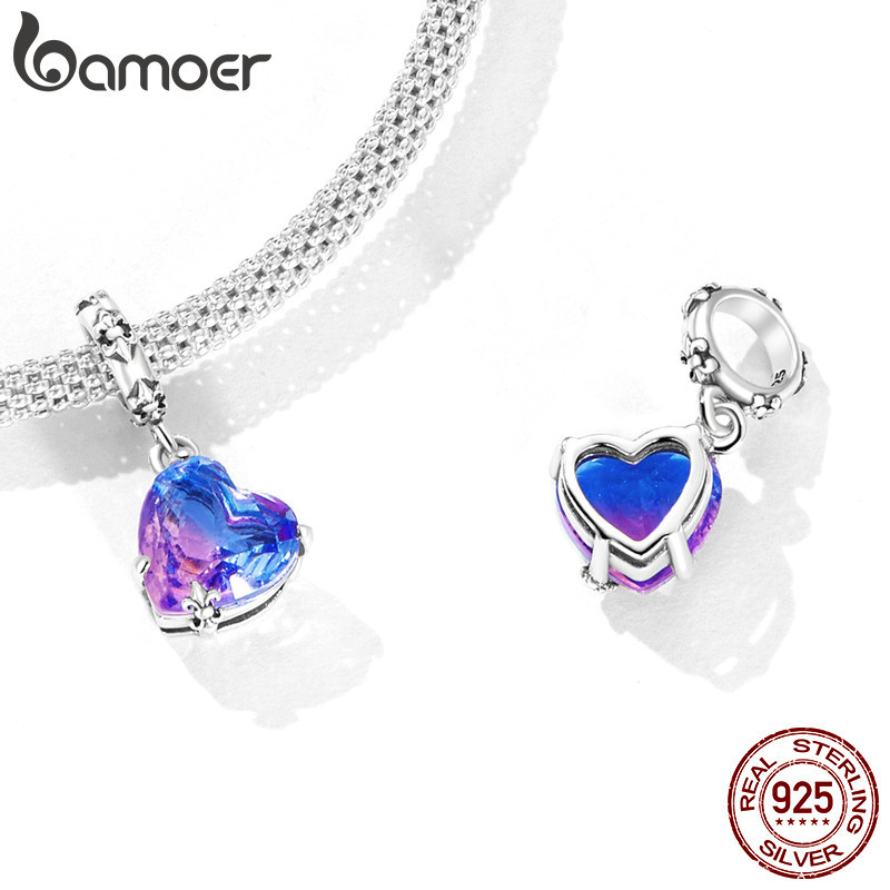 Charm bạc 925 BAMOER hình bướm /hoa tím / cầu vồng làm trang sức DIY SCC2274