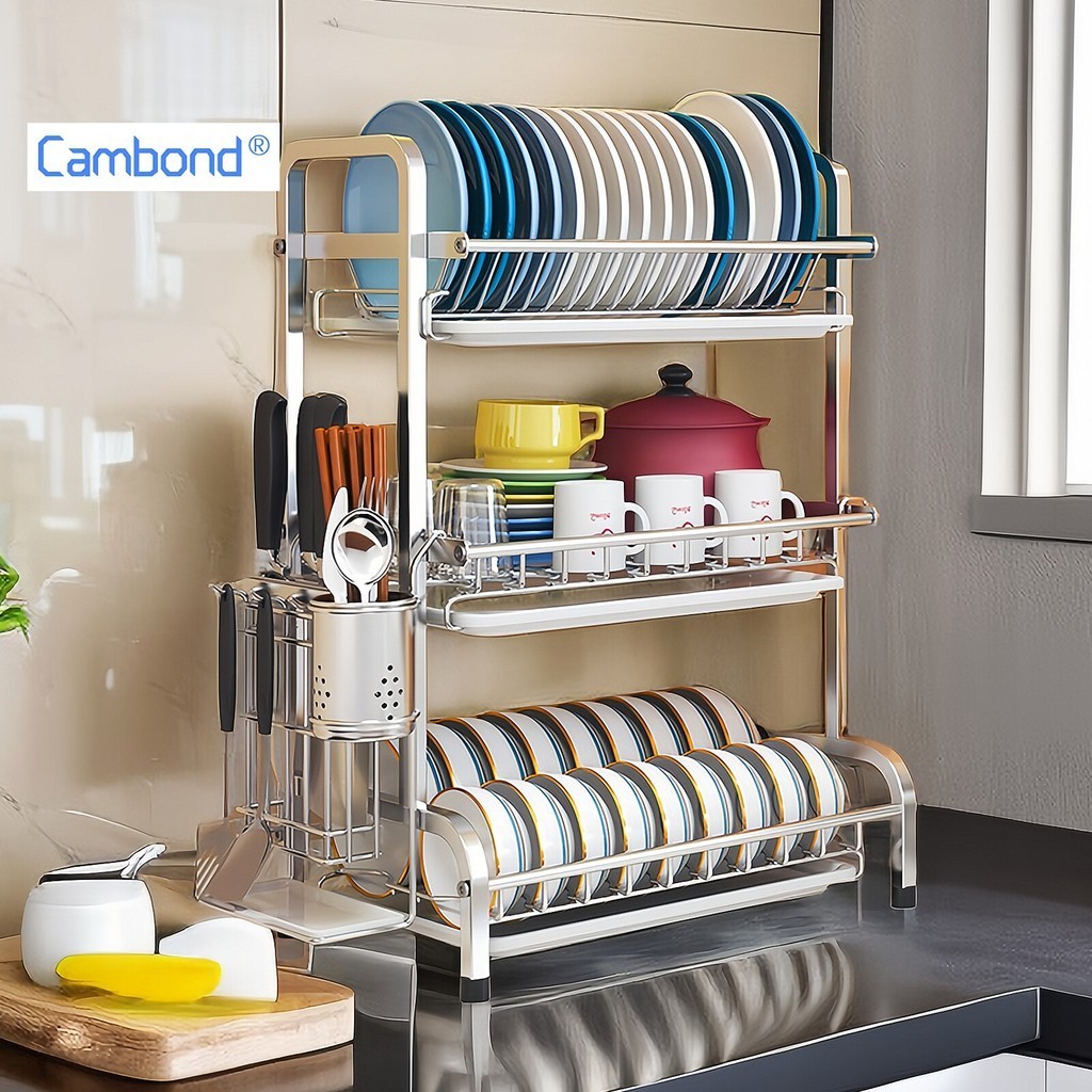 Cambond2/3 Lớp Giá Để Đĩa Bằng Thép Không Gỉ Đĩa Drainer Giá Nhà Bếp Giá Để Đồ