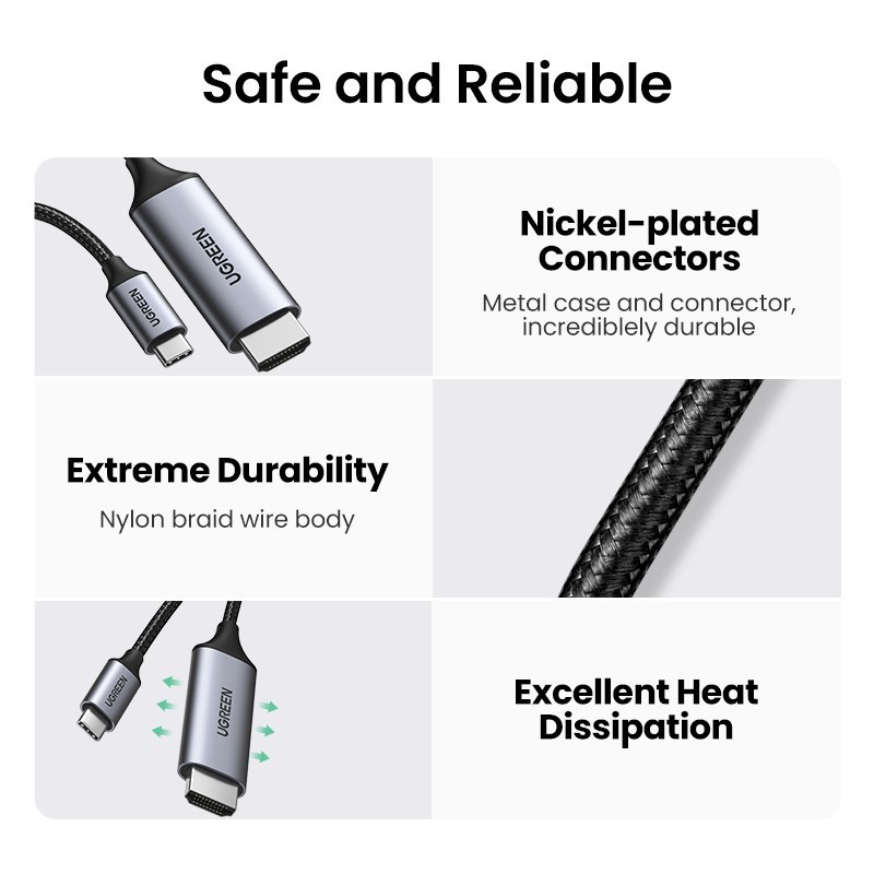 Cáp Type-C to HDMI Ugreen 4K 60Hz dây dù, đầu kim loại cho Usb C Macbook, iPad, Laptop cao cấp 50570 | BigBuy360 - bigbuy360.vn