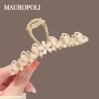 Mauropoli Kẹp Tóc Cá Mập Hoa Cao Cấp Đầu Lưng Nữ, Phong Cách Mới, Sẵn Sàng