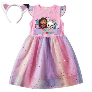 Váy bé gái mùa hè Gabby 's Dollhouse Mũ nón miễn phí 9037