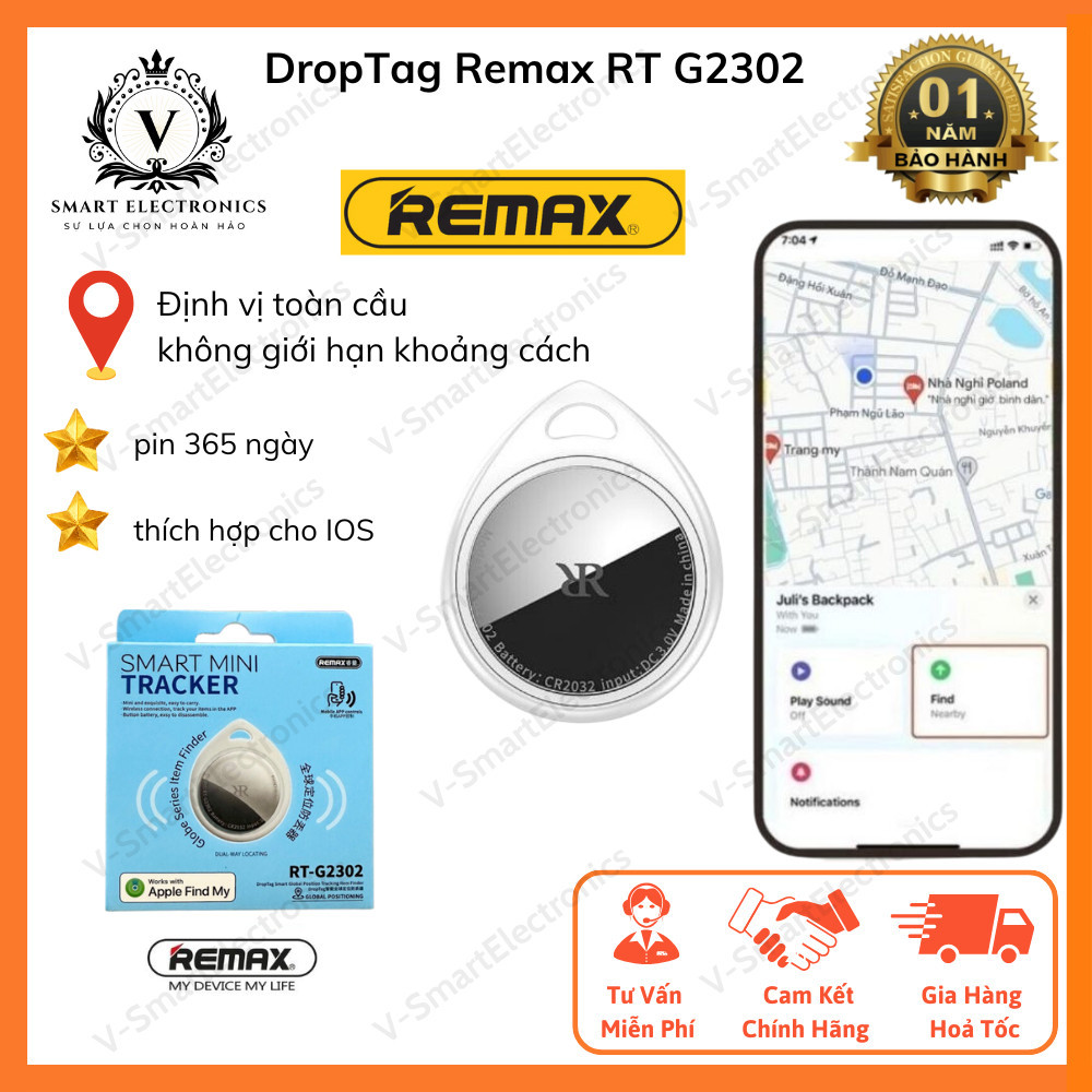 (CHỈ DÀNH CHO IOS) Thiết bị định vị toàn cầu Droptag Remax theo dõi oto, xe máy, thú cưng, trẻ em
