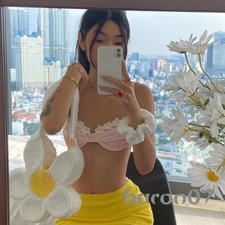 Phụ Nữ Gợi Cảm Bikini Áo Hồng Hoa Đính Họa Tiết Người Yêu Đường Cổ Quần Lót S / M / L