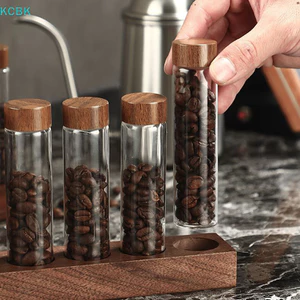 Hộp đựng hạt cà phê Ống thủy tinh có dụng cụ bằng gỗ Ống đóng chai Bảo quản ngũ cốc Hộp kín Dụng cụ Barista Quà tặng [BK]