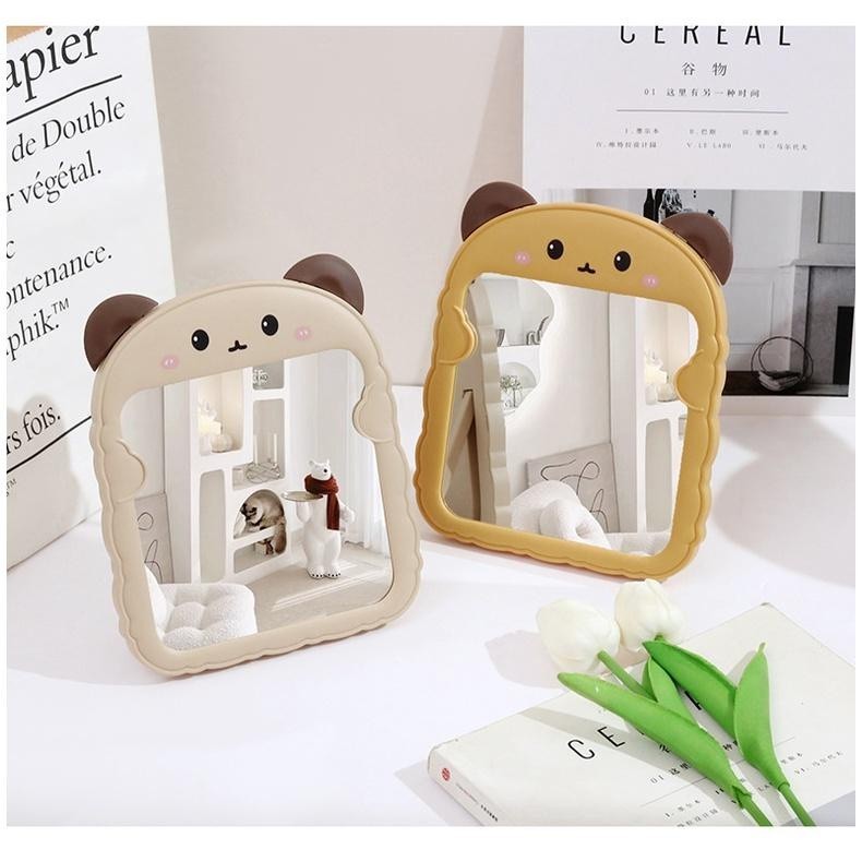 Gương Để Bàn Tai Gấu, Gương Decor Góc Trang Điểm Xinh Xắn, Gương Mini, Gương Trang Điểm Để Bàn, Gương Nhà Tắm