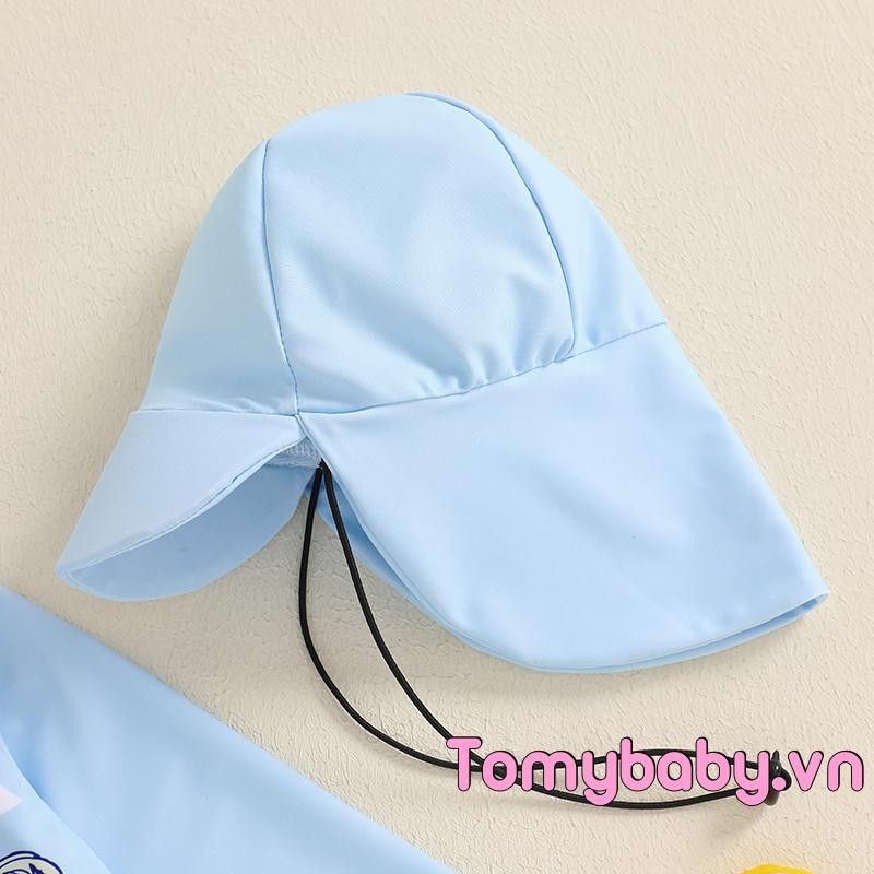 Bộ đồ bơi bé trai họa tiết chống nắng Áo cổ tròn dài tay + Quần short cá mập + Bộ mũ bơi
