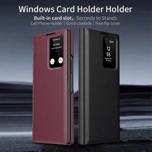 Dành Cho Samsung Galaxy Z Fold 6 5 4 Ốp Lưng ELVEV Smart View Window Ví Da PU Flip-Free Answer Cover Có Khe Cắm Thẻ