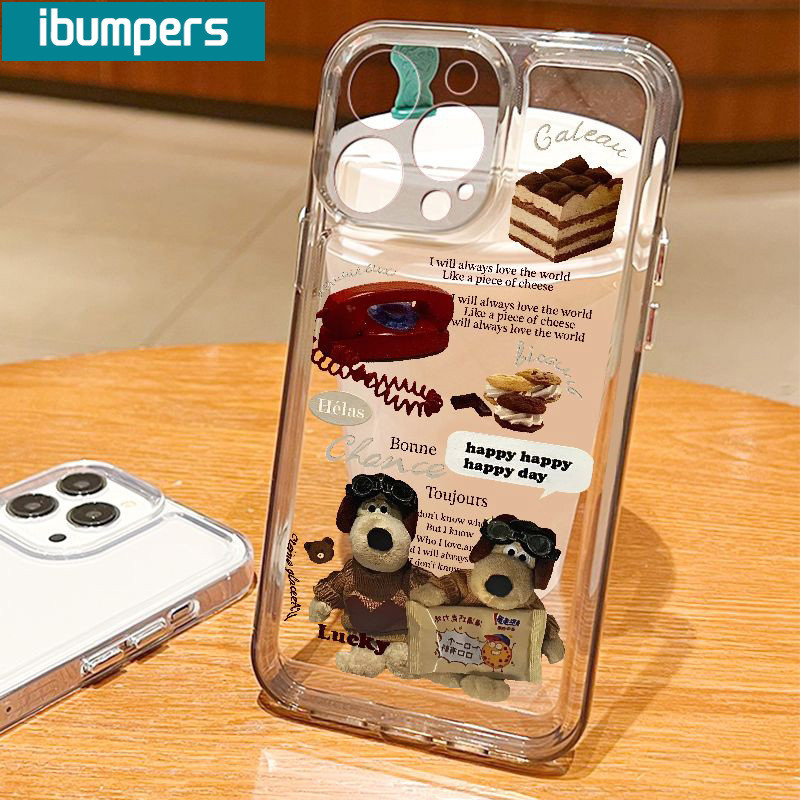 ibumpers Ốp Lưng IPhone Retro Thời Trang Búp Bê Chó Con Họa Tiết Thực Phẩm Ốp Điện Thoại Trong Suốt Dày Dặn TPU Mềm Chống Sốc Cho IPhone 16 15 14 12 13 11 Pro Max IP 7 8 Plus X XS XR