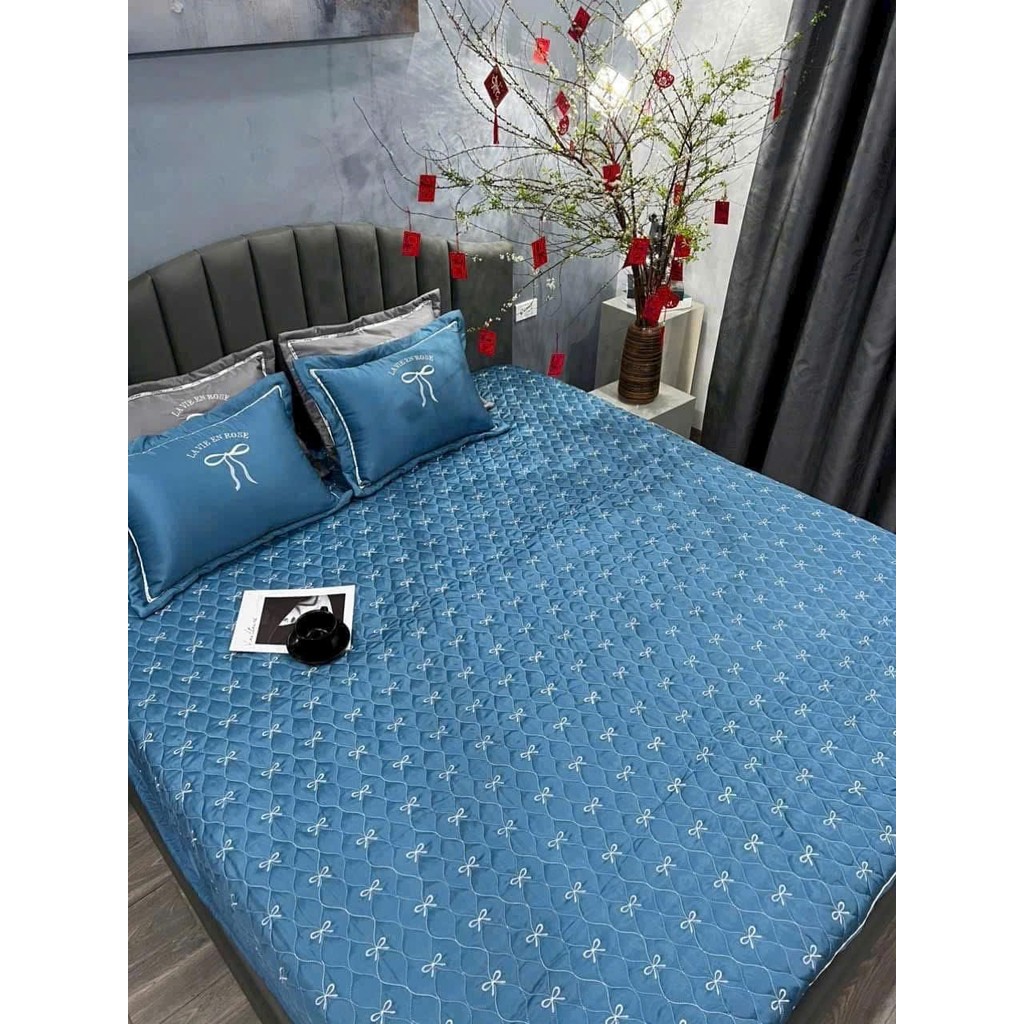 Bộ Ga Gối Phi Lụa Trần Thêu Nơ Cao Cấp Hot Trend Có Thể Giặt Máy Mẫu Mới 2025 An Như Bedding