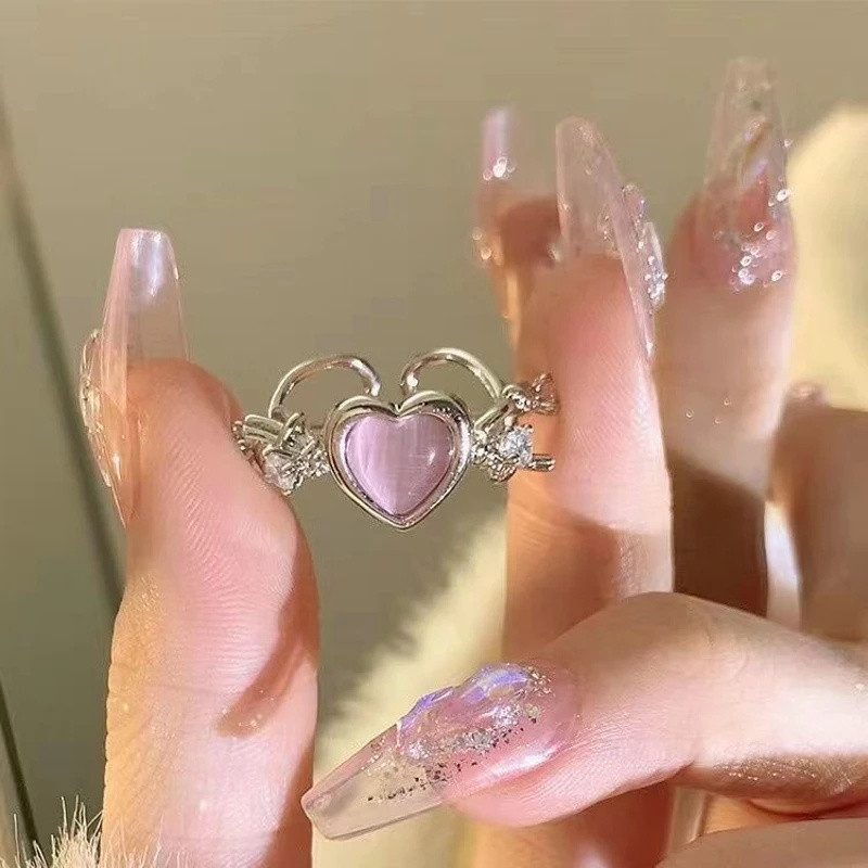 Nhẫn Hở Mỏng Điều Chỉnh Được Dát Đá zircon Đơn Giản Cá Tính Thời Trang
