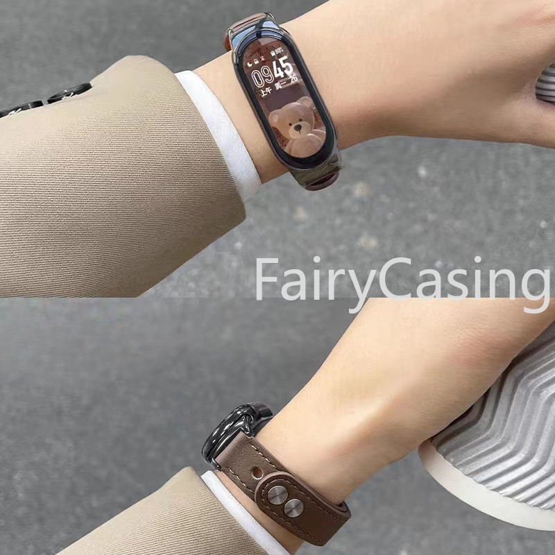 Dây đeo cho Xiaomi Mi Band 10 9 8 7 Dây đeo cổ tay bằng da NFC cho Miband 6 Vòng đeo tay phiên bản toàn cầu cho Mi Band 5 / 6 / 3 / 4 Correa Móng tay đôi