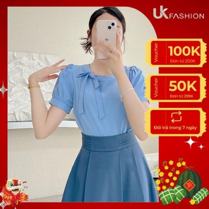 Áo Sơ Mi UK Fashion Cổ Tròn, Thiết Kế Nơ Cổ Trẻ Trung, Thanh Lịch