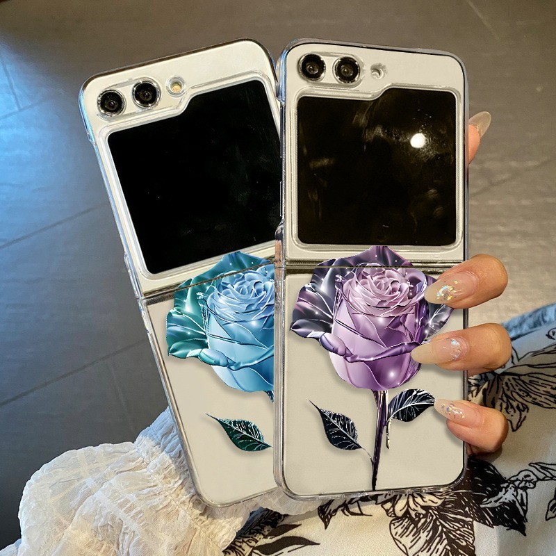 Ốp điện thoại PC cứng siêu mỏng họa tiết hoa trong suốt cho Samsung Galaxy Z Flip 5 Flip 3 Flip 4 Ốp lưng in hình mỏng mờ chống sốc Flip5