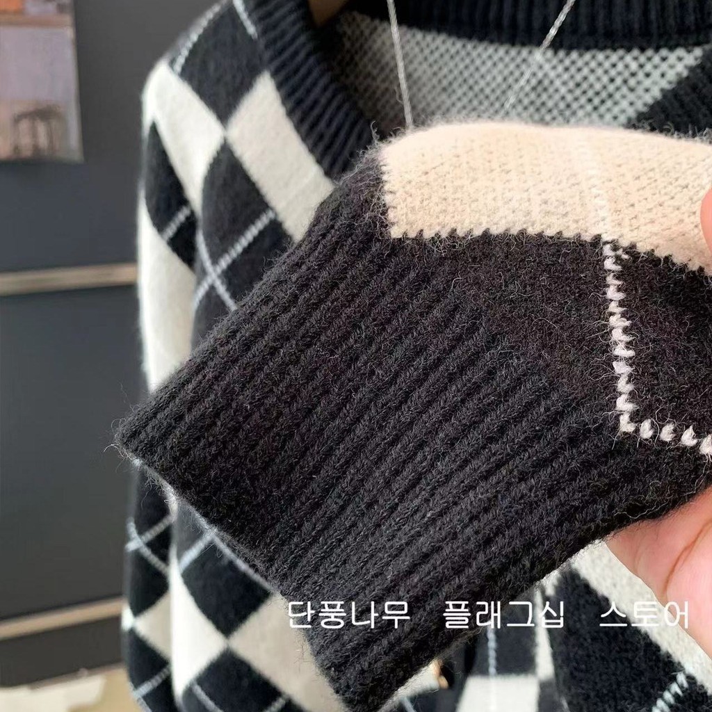 Lingge Áo Len Nữ Mới Nhẹ Nhàng Retro Đa Năng Tương Phản Áo Cardigan Dệt Kim Ngắn