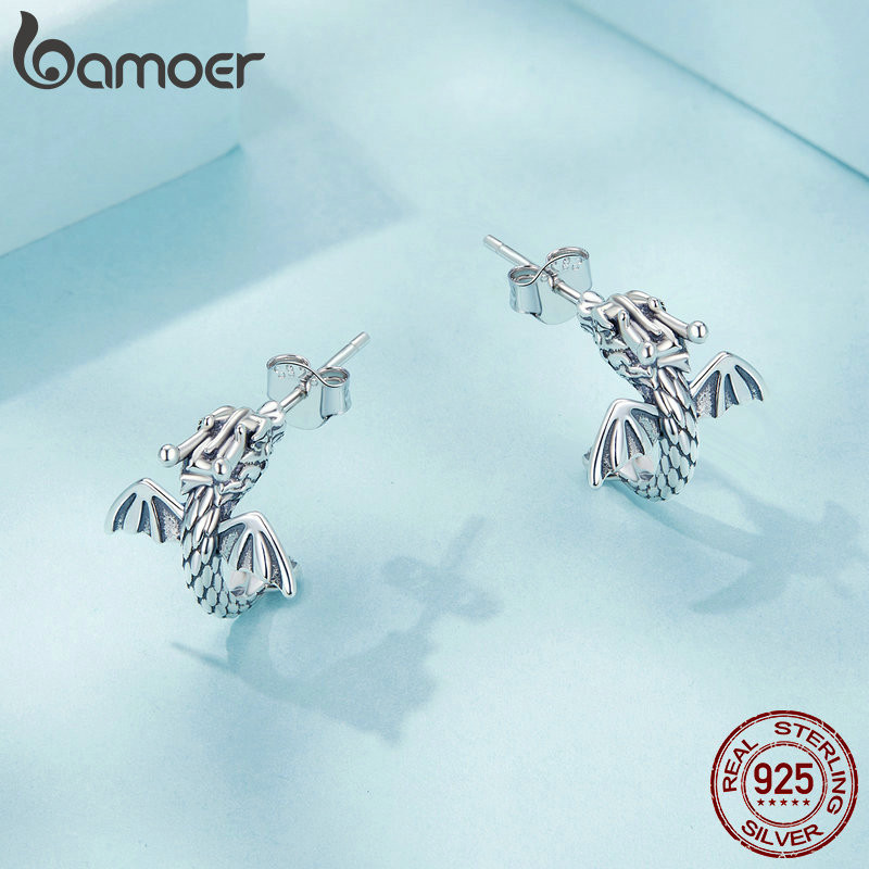 Bamoer 925 Sterling Sliver Bông Tai Bướm Hoa Tím Cỏ Ba Lá Bay Thiết Kế Rồng Trang Sức Quà Tặng Cho Nữ