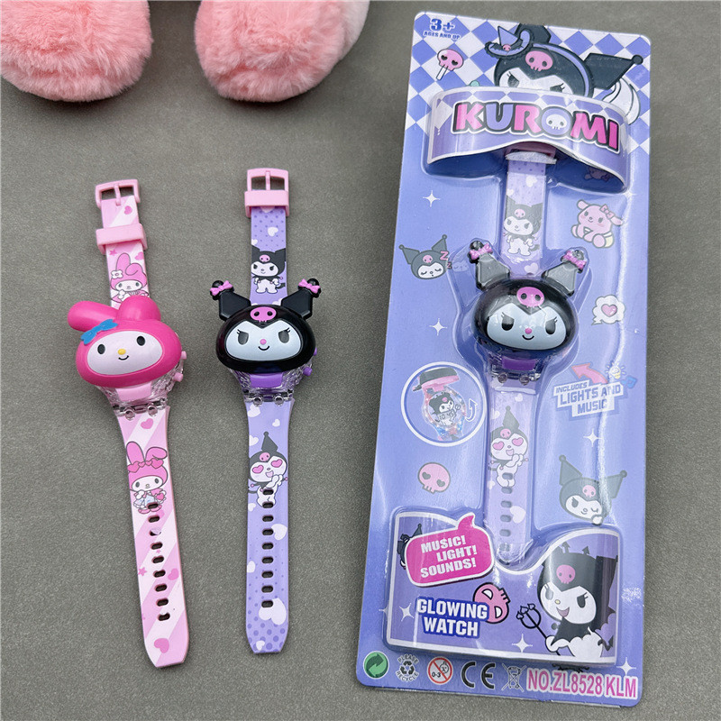 Đồng hồ trẻ em Sanrio Kuromi Led Watch 3D Melody Cinnamoroll Đồng hồ nữ Flip Luminous Music Watch cho trẻ em