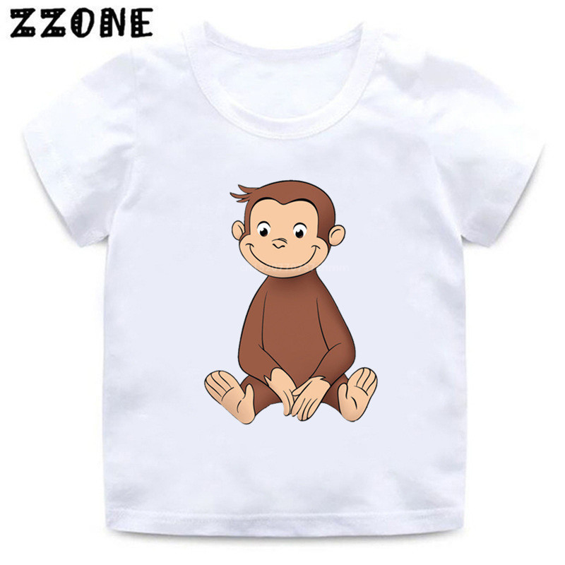 2024 Thời Trang Mùa Hè Mới Bé Trai Áo Curious George Hoạt Hình In Hình Trẻ Em Áo Thun Ngộ nghĩnh Khỉ Trẻ Em Bé Gái Áo Quần Áo