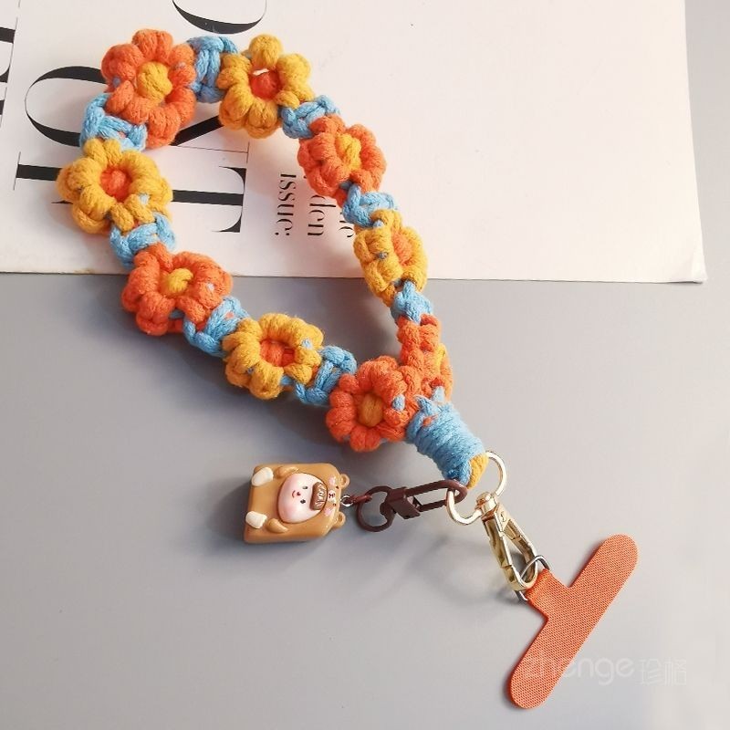 Phụ Kiện Điện Thoại Di Động Handmade Len Bện Hoa Điện Thoại Di Động Dây Chống Sốc Thời Trang Nữ Dây Đeo Cổ Tay Đơn Giản Phong Cách Ngắn Dây Kẹp Vỏ Điện Thoại Đa Năng Chống Mất