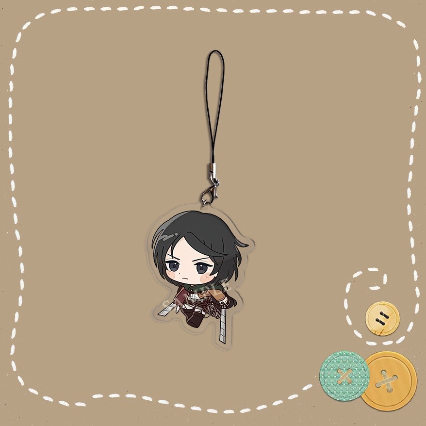 Móc dây treo điện thoại ATTACK ON TITAN ver MÁ HỒNG in hình Đại chiến Titan anime mica acrylic móc khóa dễ thương