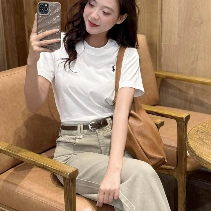 Áo Thun Nữ Cổ Tròn Thêu Hình Ngựa, Áo Phông Ngắn Tay Dáng Vừa Cotton Co Giãn nhiều màu basic- AT05