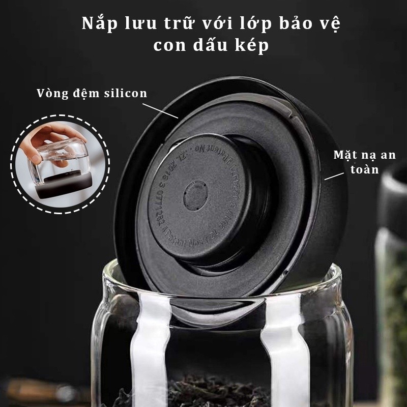 Hũ Thủy Tinh, Hộp Đựng Cà Phê, Lọ có Van Hút Chân Không Nắp Đậy Bảo Quản Đồ Khô Thực Phẩm Chống Ẩm Cao Cấp Nhà Bếp