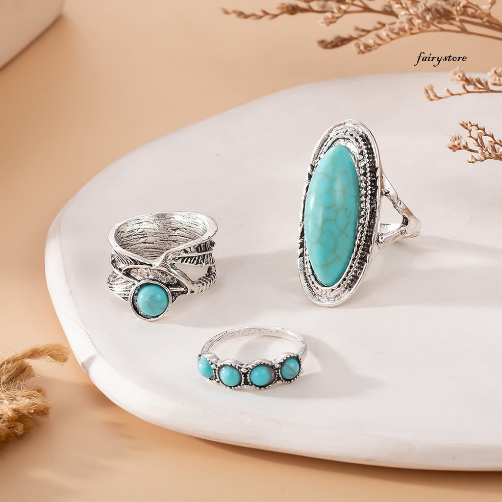 [Fys] 3 Cái / bộ Bộ Nhẫn Nữ Phong Cách Bohemia Không Đều Giả Ngọc Trai Trang Trí Dây Đeo Tay Rộng Món Quà Trang Sức