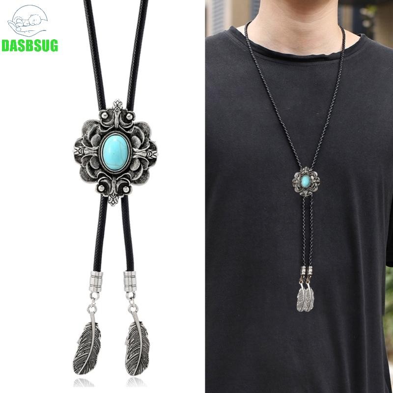 Dasbsug Western Cowboy Vintage Bolo Tie Dây Da Cổ Hoa Nghệ Cà Vạt Cà Vạt