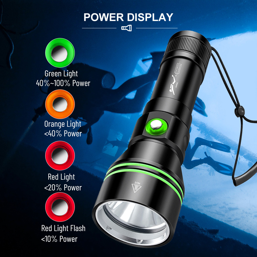 Đèn pin Puteer DV79 chống thấm nước IPX8, màn hình LED thông minh dành cho lặn
